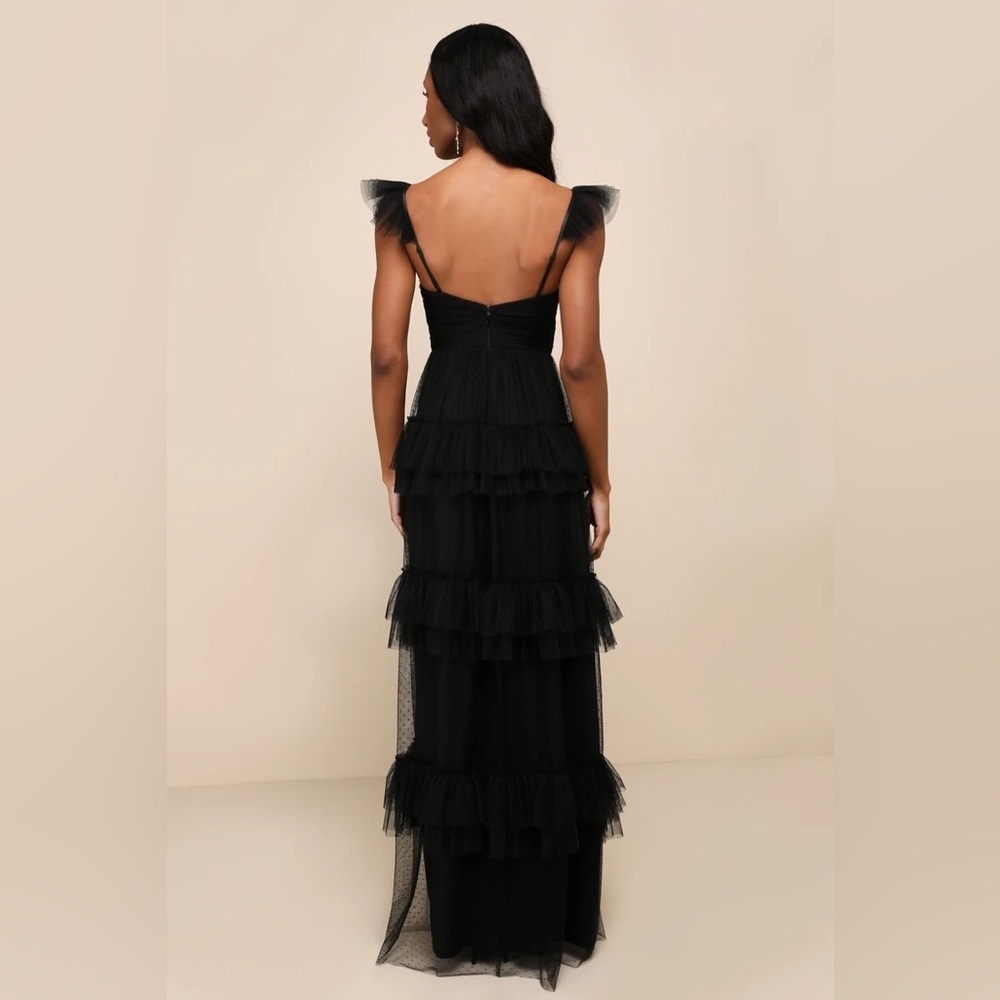 Lulus Pure Radiance Black Mesh Swiss Dot Tiered Maxi Dress - Picture 2 of 11